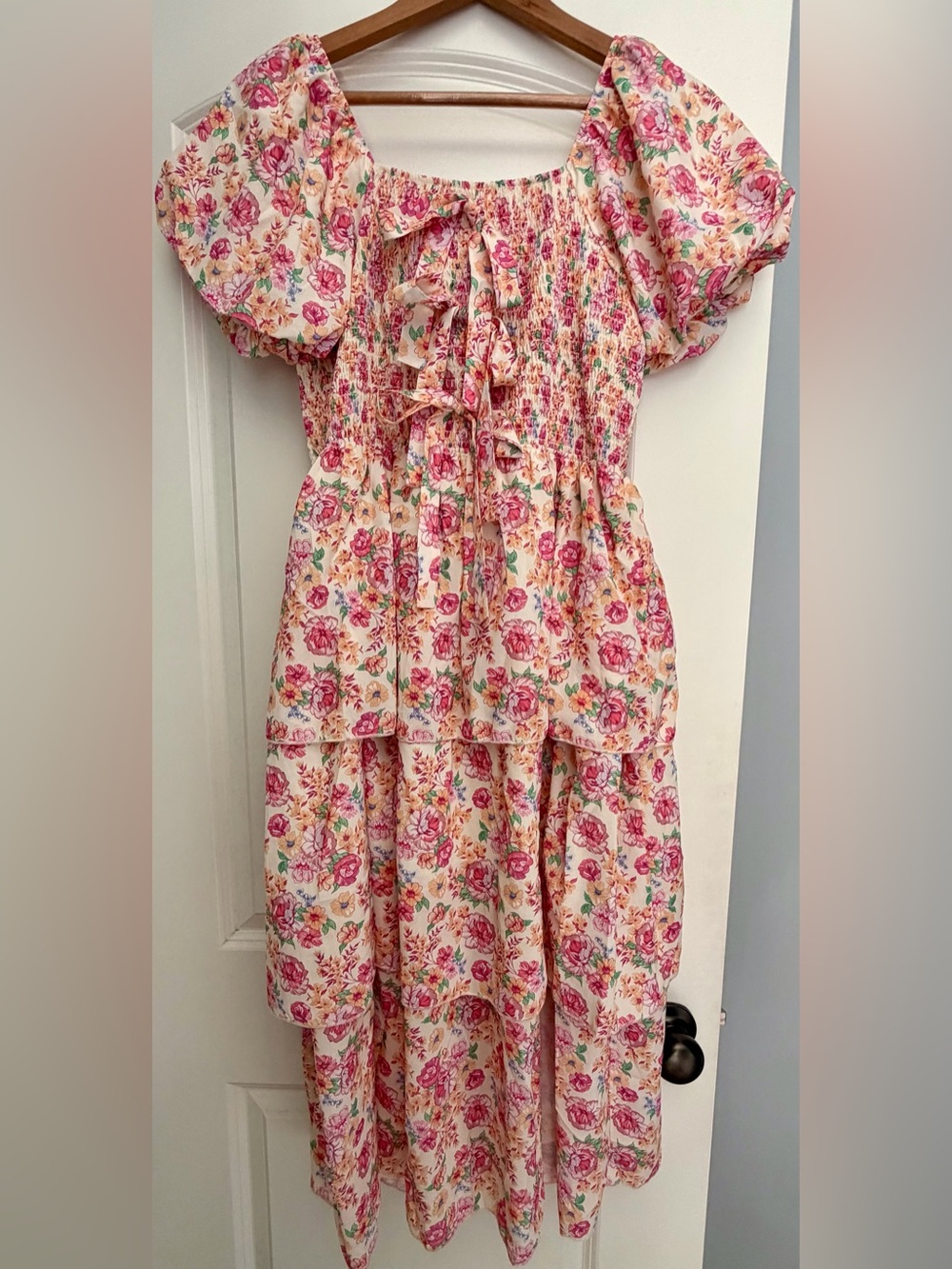 Simply Southern Pink Floral Tiered Dress